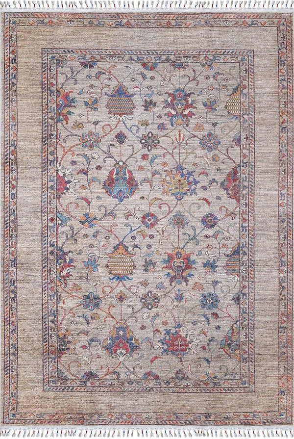 Bej Krem Klasik Modern Halı - Yıkanabilir - Kaymaz Taban - Pati Dostu