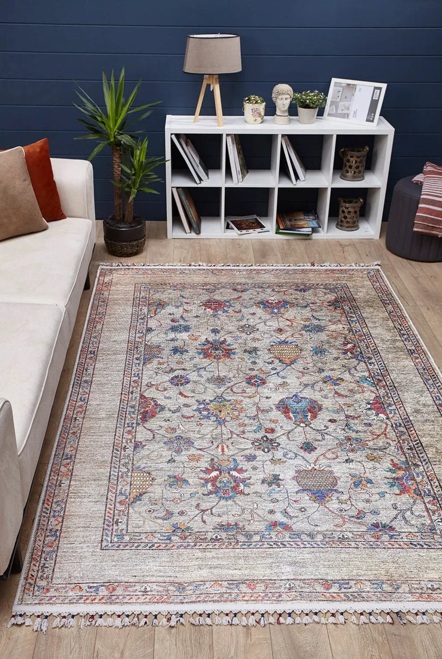 Bej Krem Klasik Modern Halı - Yıkanabilir - Kaymaz Taban - Pati Dostu