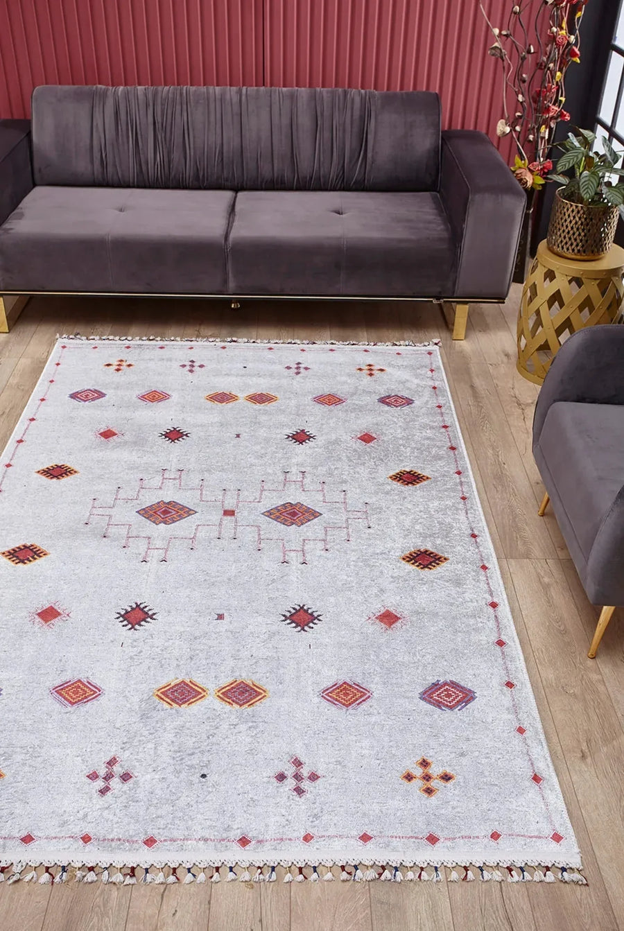 Beyaz Krem Klasik Modern Halı - Yıkanabilir - Kaymaz Taban - Pati Dostu
