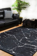Black and White Modern Living Room Rug Marble veins