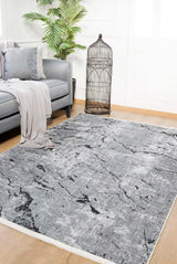 Gray Black Modern Living Room Rug Abstract - Polyester