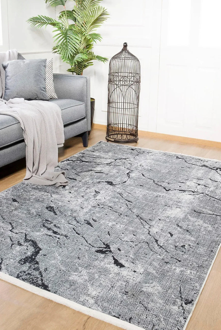 Gri Dokulu Modern Halı - Yıkanabilir - Kaymaz Taban - Pati Dostu