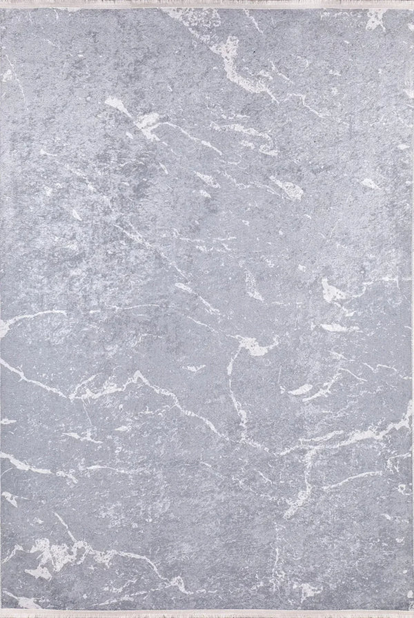 Beyaz Gri Mermer Desenli Modern Halı - Yıkanabilir - Kaymaz Taban - Pati Dostu