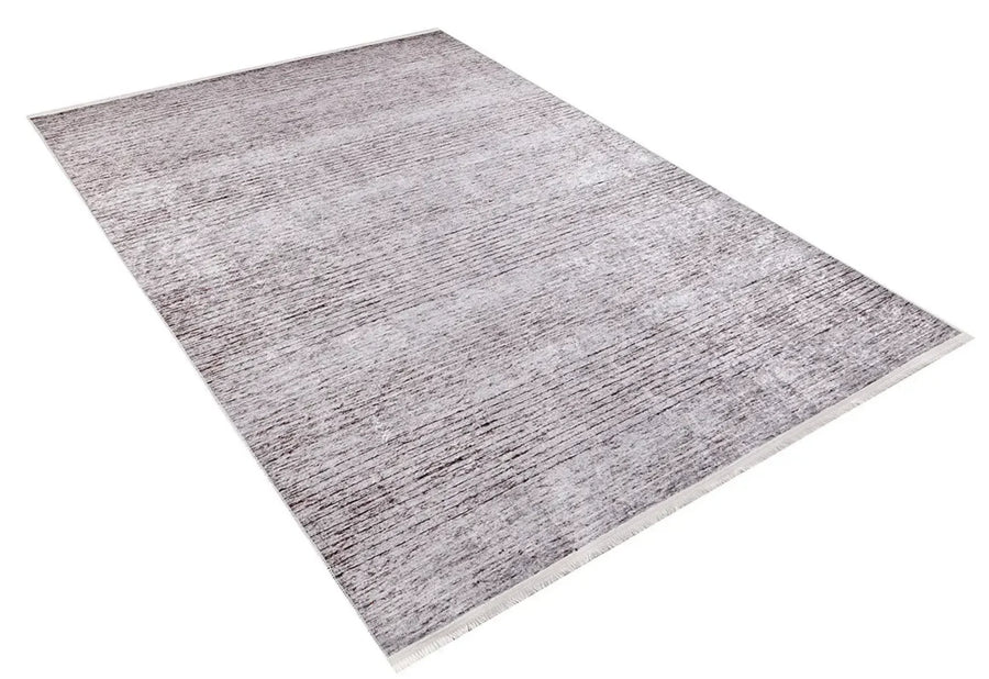Gri Krem Dokulu Minimalist Halı - Yıkanabilir - Kaymaz Taban - Pati Dostu
