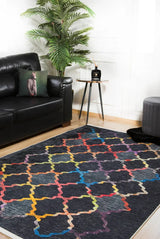 Anthracite Red Modern Geometric Living Room Rug - Polyester