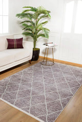 Plum Light Gray Modern Geometric Living Room Rug - Polyester