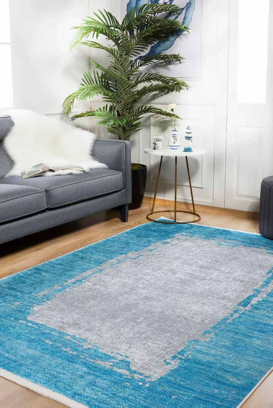 Dokulu Minimalist Halı - Yıkanabilir - Kaymaz Taban - Pati Dostu