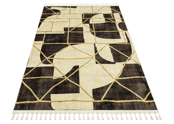 Bej Krem Bohem Etnik Triko Halı - Yıkanabilir - Kaymaz Taban - Pati Dostu