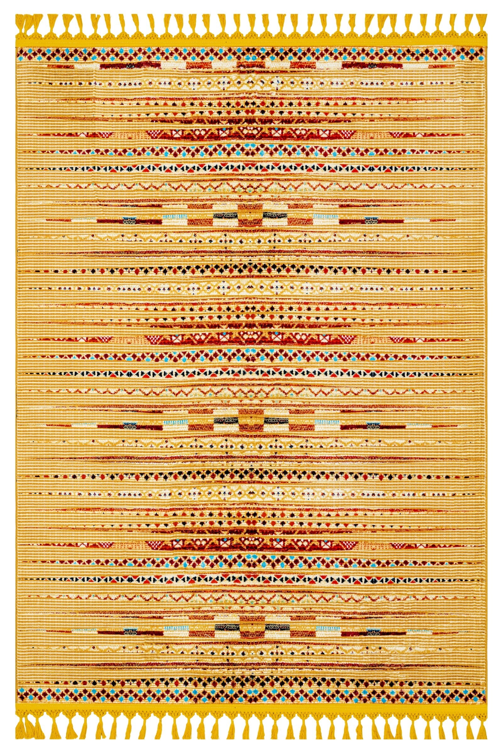 Bohem Etnik Çizgili Triko Halı - Yıkanabilir - Kaymaz Taban - Pati Dostu