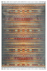 Dark Gray Orange Bohemian Ethnic Geometric Living Room Rug - Polyester