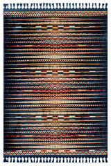 Navy Cream Bohemian Striped Living Room Rug - Polyester