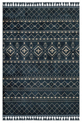 Dark Blue Beige Bohemian Geometric Living Room Rug