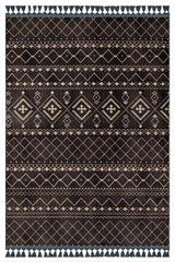 Dark Brown Beige Bohemian Geometric Living Room Rug - Polyester
