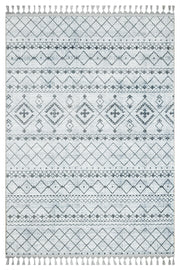 Beyaz Gri Baklava Desenli Bohem Triko Halı - Yıkanabilir - Kaymaz Taban - Pati Dostu