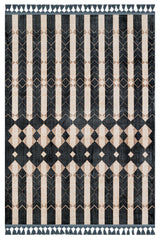 Anthracite Beige Bohemian Geometric Living Room Rug - Polyester