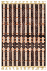 Beige Dark Brown Bohemian Geometric Living Room Rug - Polyester