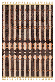 Krem Bohem Etnik Triko Halı - Yıkanabilir - Kaymaz Taban - Pati Dostu