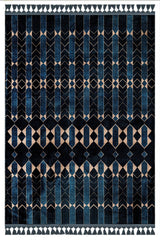 Navy Blue Modern Geometric Living Room Rug - Polyester
