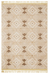 Beige Brown Bohemian Ethnic Geometric Living Room Rug - Polyester