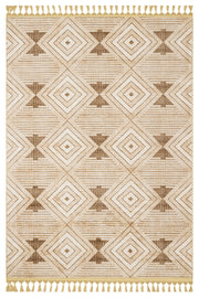 Bej Krem Baklava Desenli Bohem Triko Halı - Yıkanabilir - Kaymaz Taban - Pati Dostu