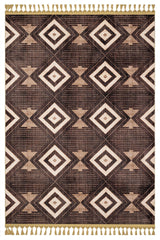 Dark Brown Beige Bohemian Ethnic Geometric Living Room Rug - Polyester