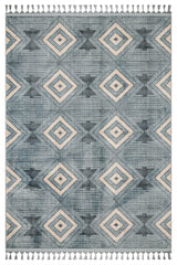 Blue Cream Bohemian Ethnic Geometric Living Room Rug - Polyester