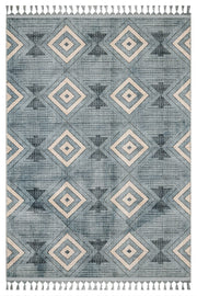 Gri Krem Baklava Desenli Bohem Triko Halı - Yıkanabilir - Kaymaz Taban - Pati Dostu