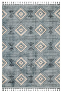Moderner Kelim in Blau und Creme mit geometrischem Muster