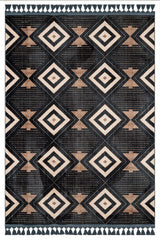 Black Beige Bohemian Ethnic Geometric Living Room Rug