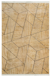 Bej Krem Bohem Geometrik Triko Halı - Yıkanabilir - Kaymaz Taban - Pati Dostu