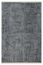 Antrasit Gri Bohem Geometrik Triko Halı - Yıkanabilir - Kaymaz Taban - Pati Dostu