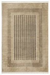 Beige Brown Ethnic Geometric Living Room Rug - Polyester