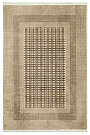 Bej Krem Geometrik Izgara Desenli Triko Halı - Yıkanabilir - Kaymaz Taban - Pati Dostu