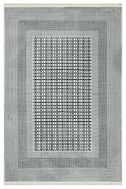 Antrasit Gri Bordürlü Geometrik Triko Halı - Yıkanabilir - Kaymaz Taban - Pati Dostu