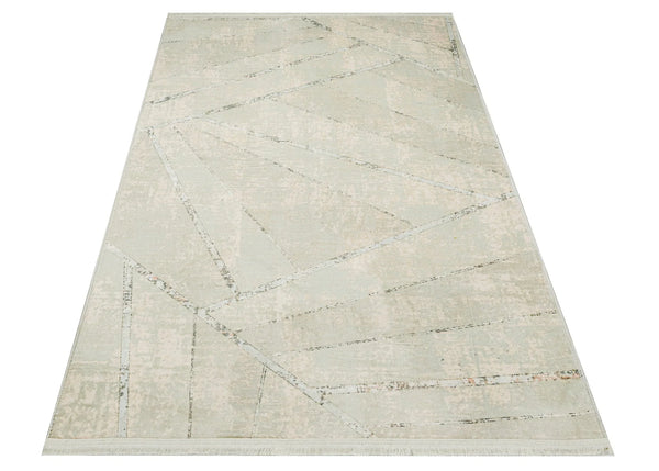 Beyaz Krem Bohem Dokulu Triko Halı - Yıkanabilir - Kaymaz Taban - Pati Dostu