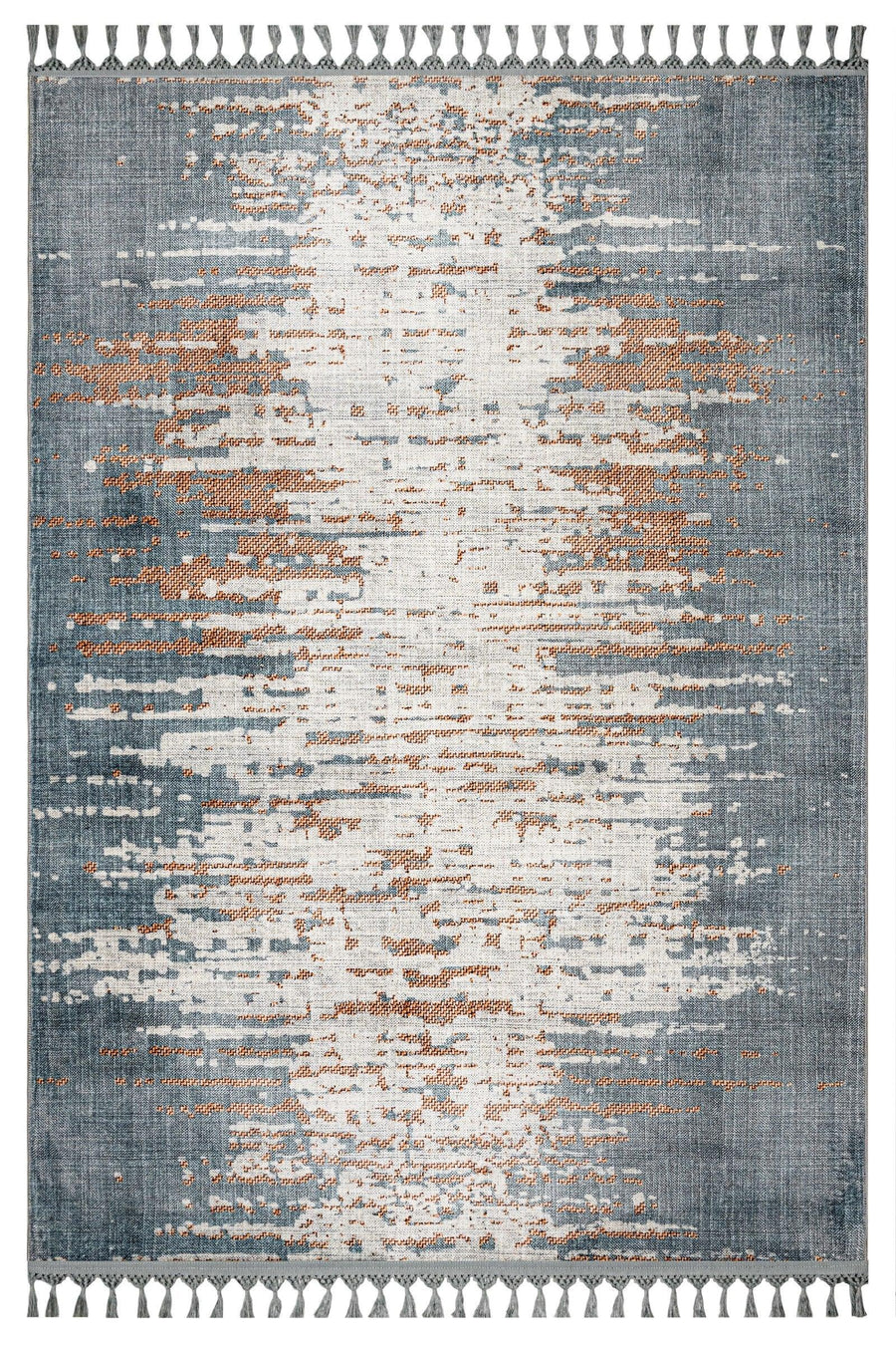 Gri Krem Bohem Dokulu Triko Halı - Yıkanabilir - Kaymaz Taban - Pati Dostu