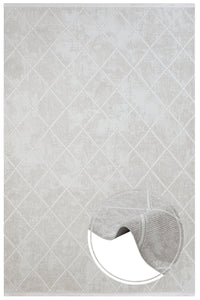 Grey and White Geometric Low Pile Area Rug