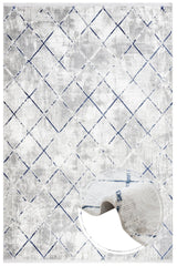 Light Grey Blue Distressed Geometric Living Room Rug