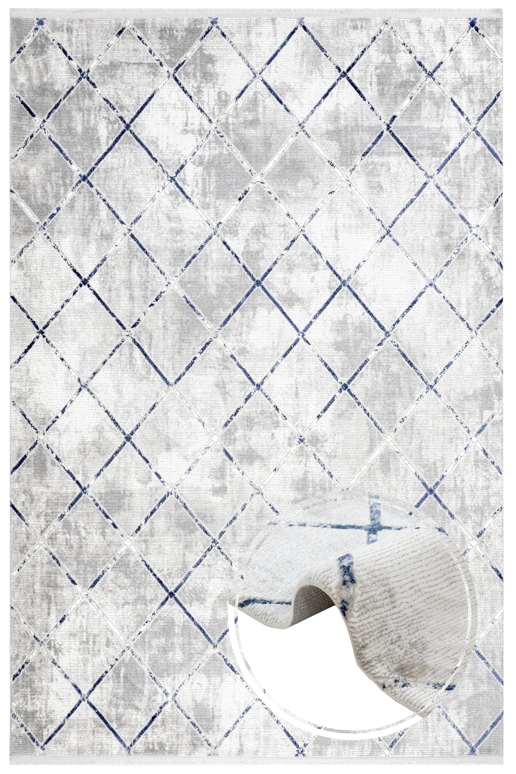 Blanch Mavi Geometrik Mikropolyester Makine Halısı Nexus