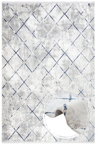 Light Grey Blue Distressed Geometric Living Room Rug