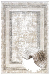 Aged Beige Grey Geometric Patterned Rug
