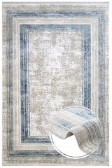 Blue Geometric Patterned Machine-Made Rug