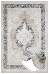 Krem Halı, Gri Madalyon Desenli Klasik Stil