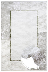 Modern White and Grey Geometric Patterned Soft Textured Rug