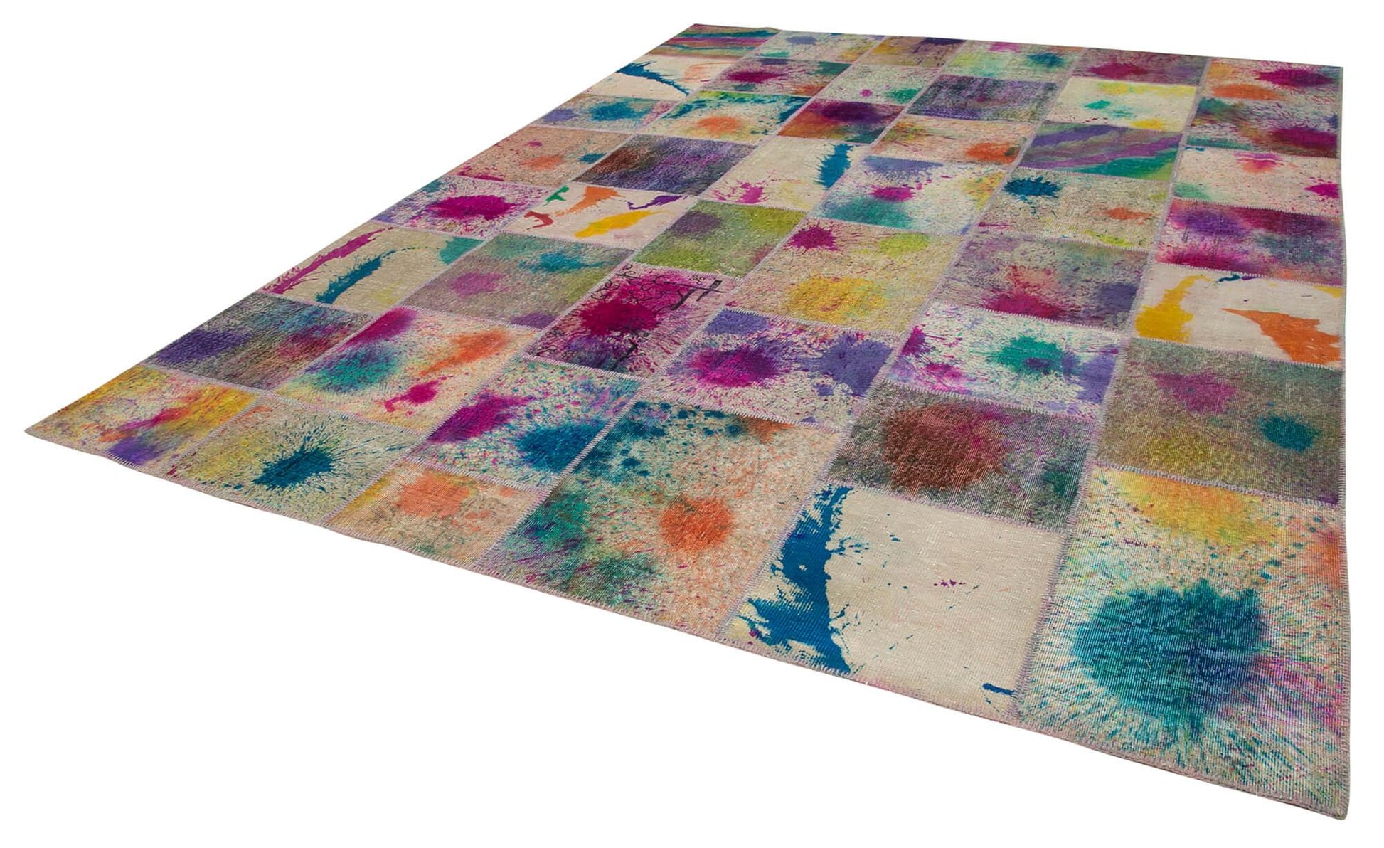 Kırk Yama Pembe Patchwork Pamuk Yün El Dokuma Halısı 300x406 Agacan