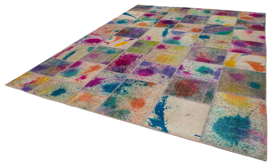 Kırk Yama Pembe Patchwork Pamuk Yün El Dokuma Halısı 300x406 Agacan