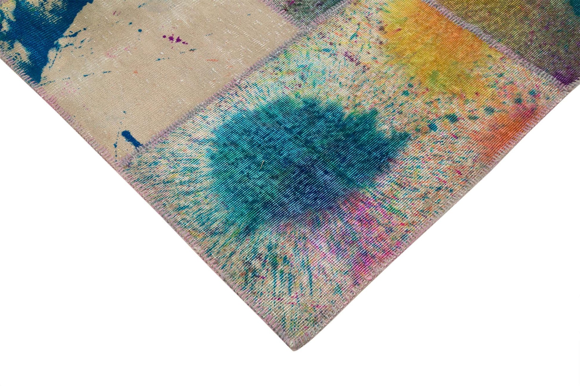 Kırk Yama Pembe Patchwork Pamuk Yün El Dokuma Halısı 300x406 Agacan