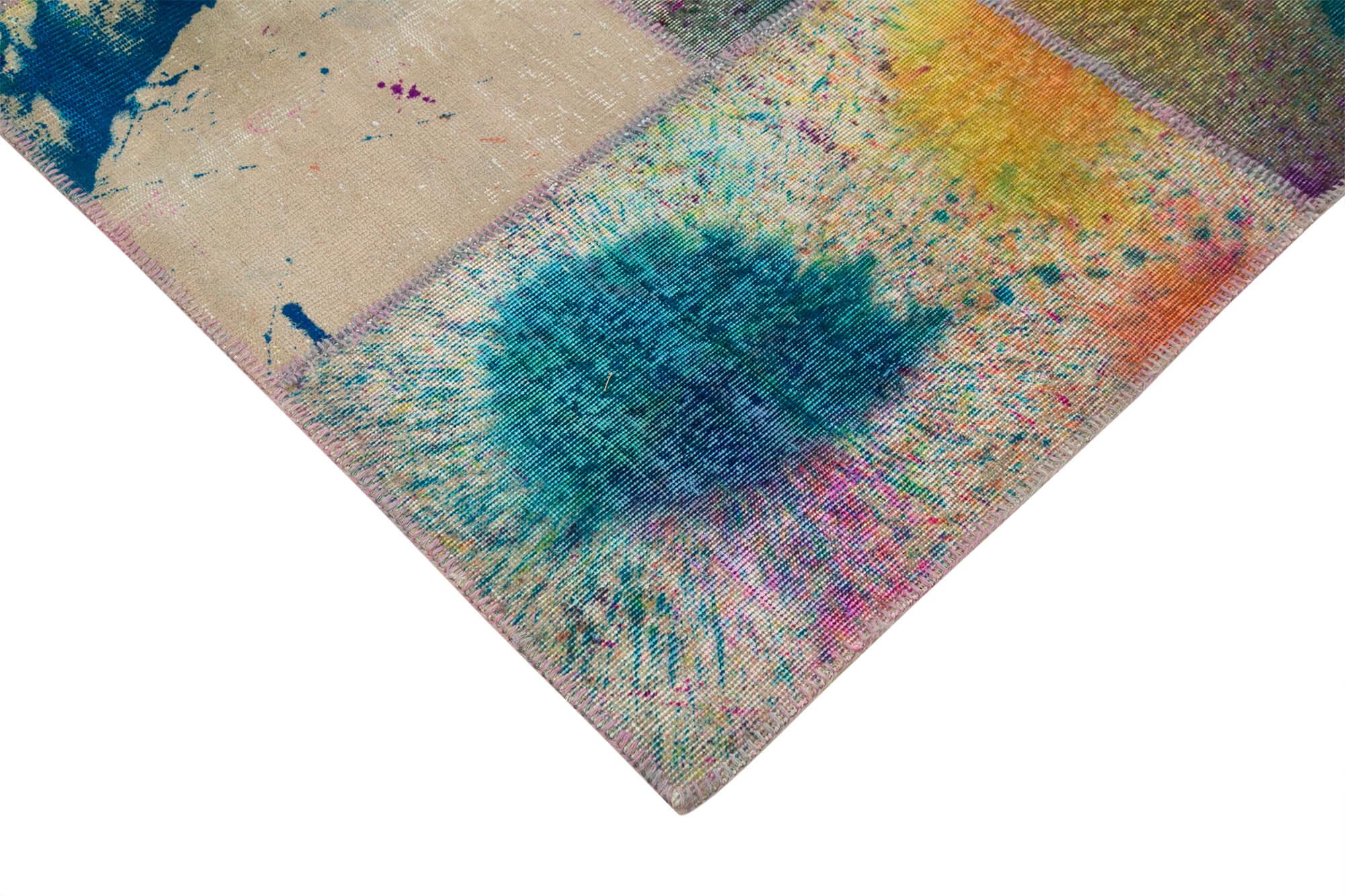 Kırk Yama Pembe Patchwork Pamuk Yün El Dokuma Halısı 300x406 Agacan