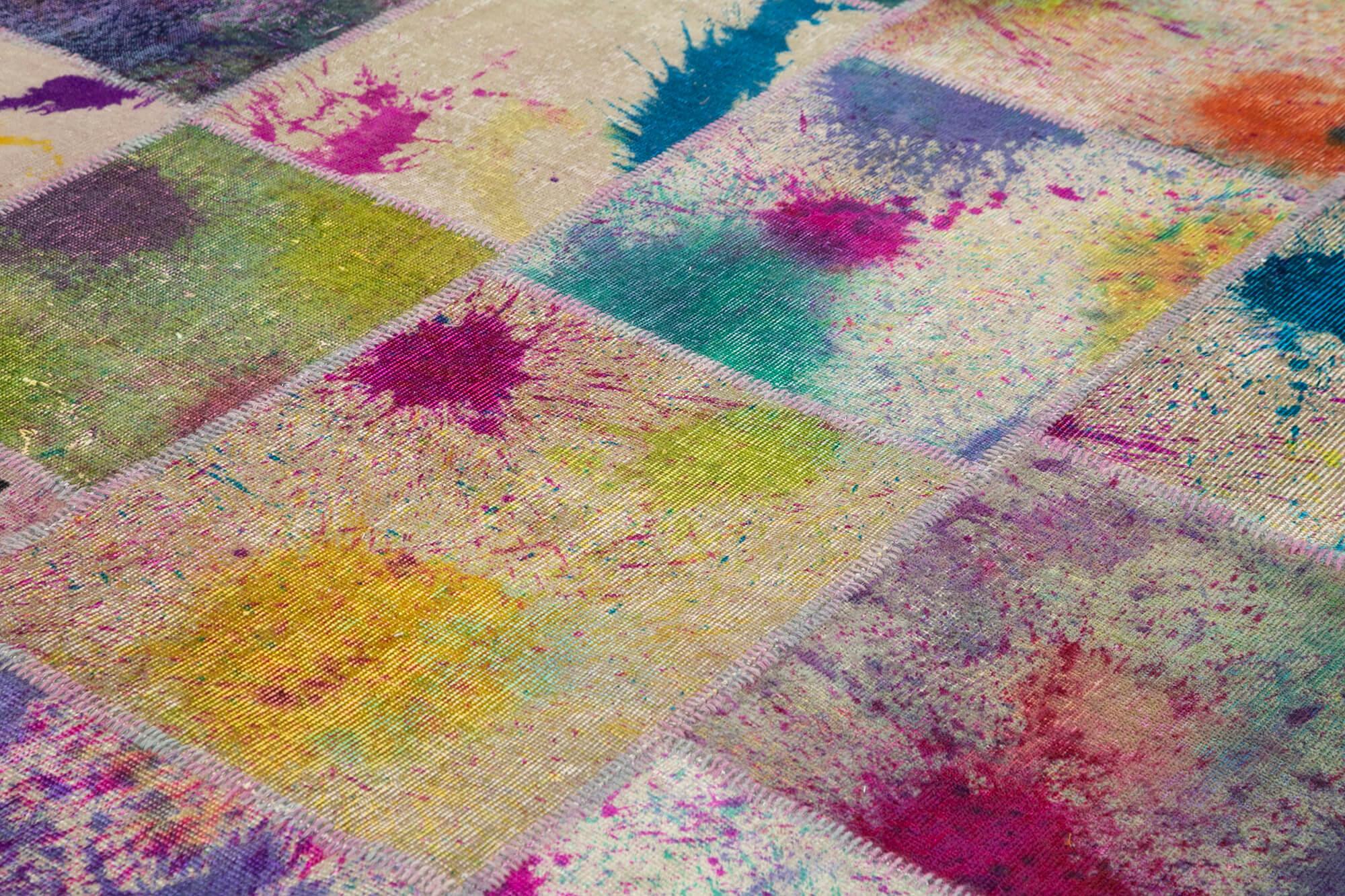 Kırk Yama Pembe Patchwork Pamuk Yün El Dokuma Halısı 300x406 Agacan