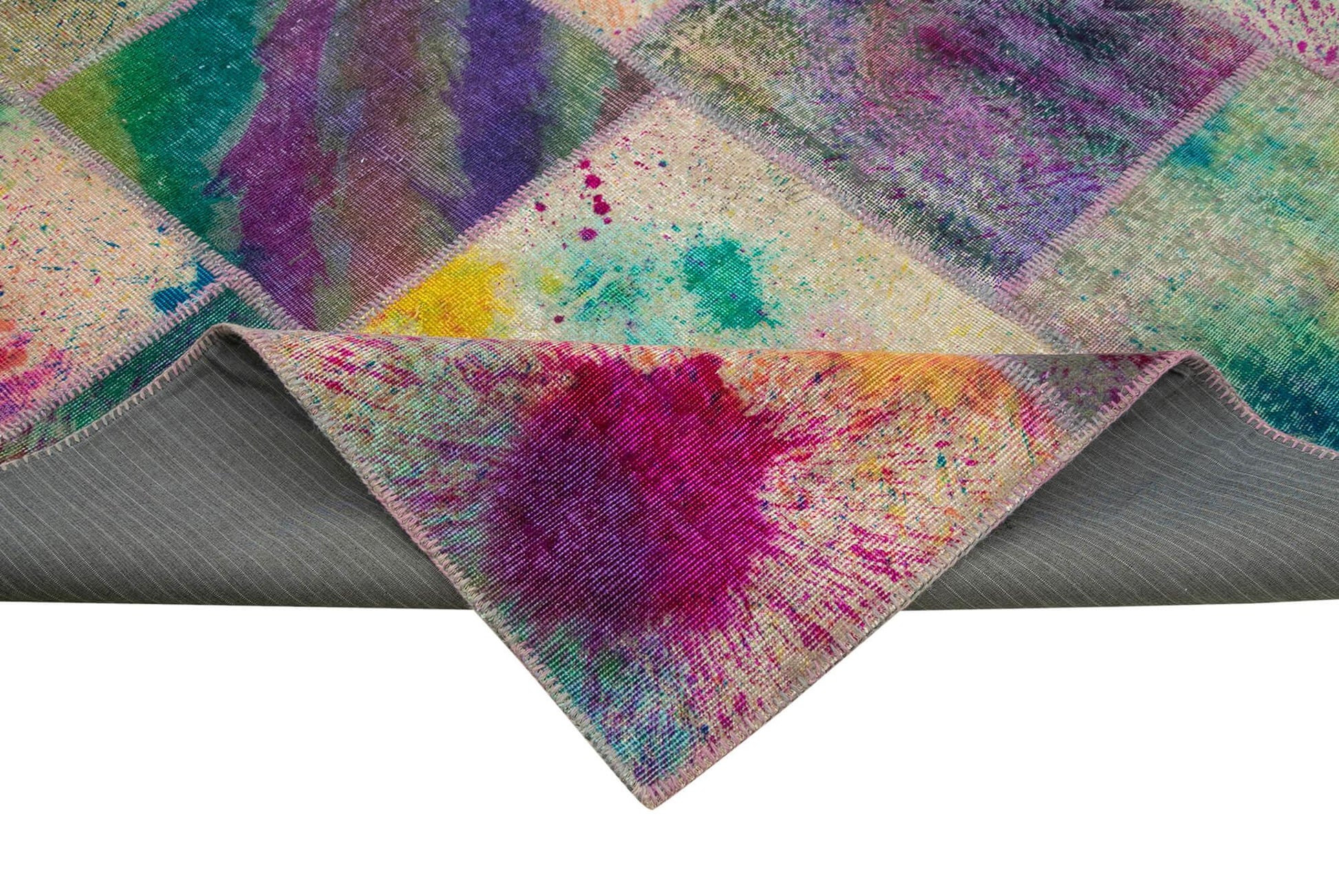 Kırk Yama Pembe Patchwork Pamuk Yün El Dokuma Halısı 300x406 Agacan